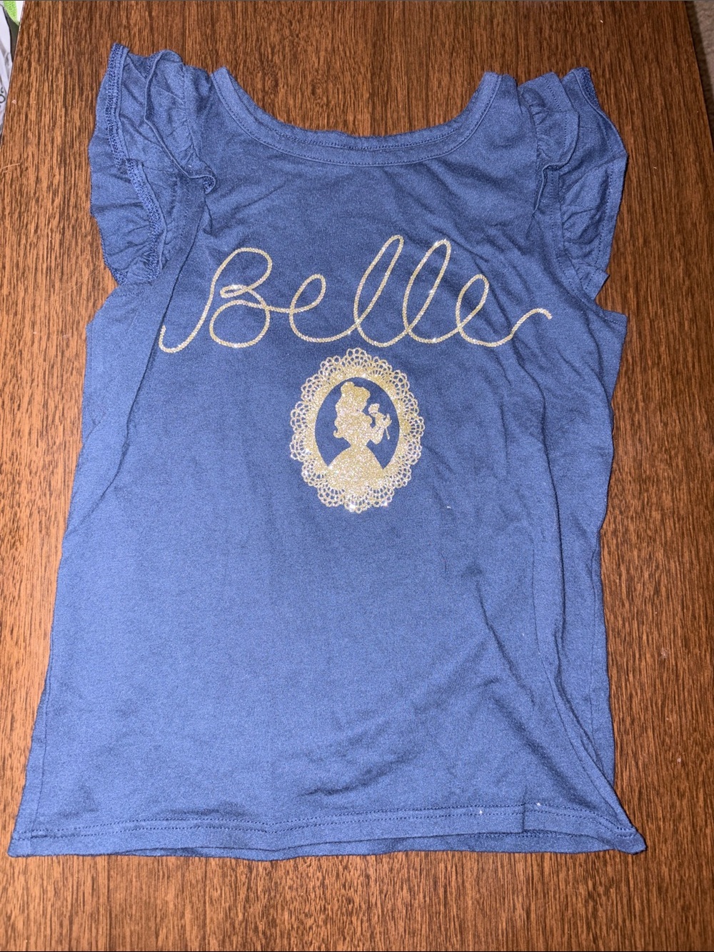 Disney Belle Ruffle Sleeve Tank Top - Blue with Gold Script